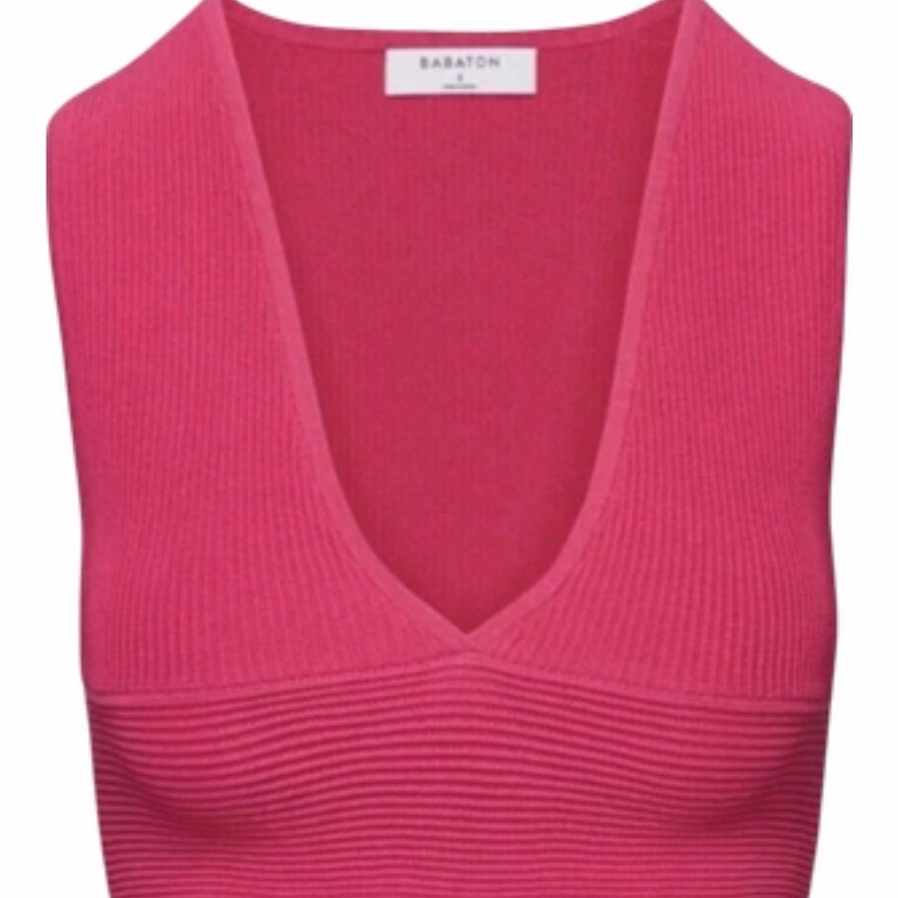 Aritzia Babaton Pink Ribbed V-Neck Tank